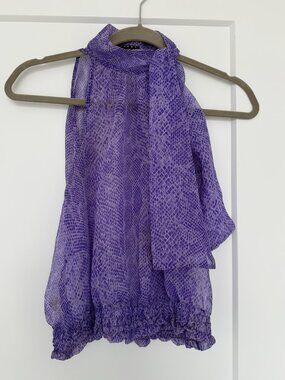 Sisley Purple Snake Print Sheer Crop Top With Tie Detail